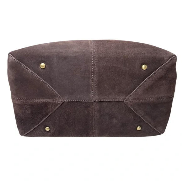 Chocolate Brown 100% Genuine Suede Leather Slouchy Hobo Bag Gold Buckle Strap - Picture 7 of 16